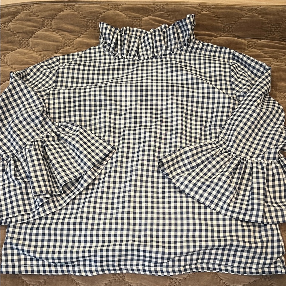 Elizabeth Wilson Designs - Blue and White Gingham Ruffle Blouse